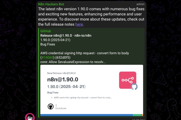 Know when new n8n releases are published.